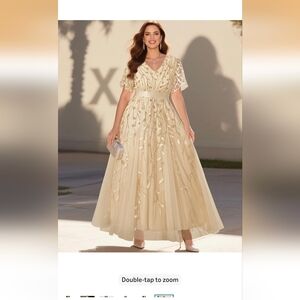 Plus Size Formal Dresses - Evening Gowns Wedding Sequin Embroidery V-Neck Gold